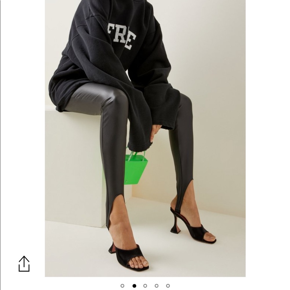 Amina Muaddi Black Faux Leather Leggings with Front Slit